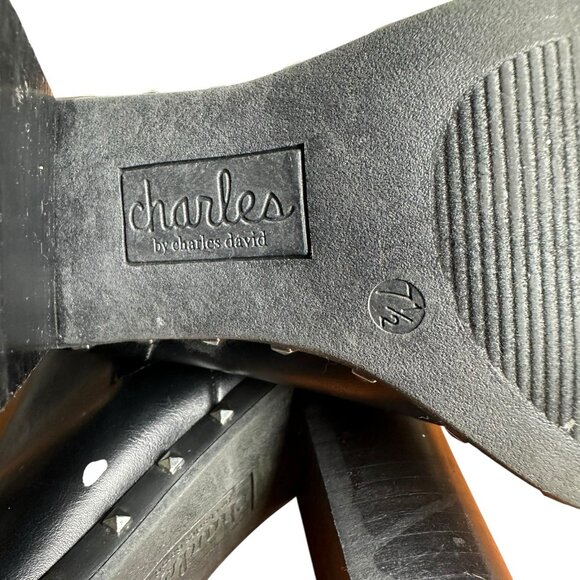 Charles David Sz 7.5 Dodger Black Pointed Toe Studded Ankle Chelsea Boots Moto - Picture 11 of 12